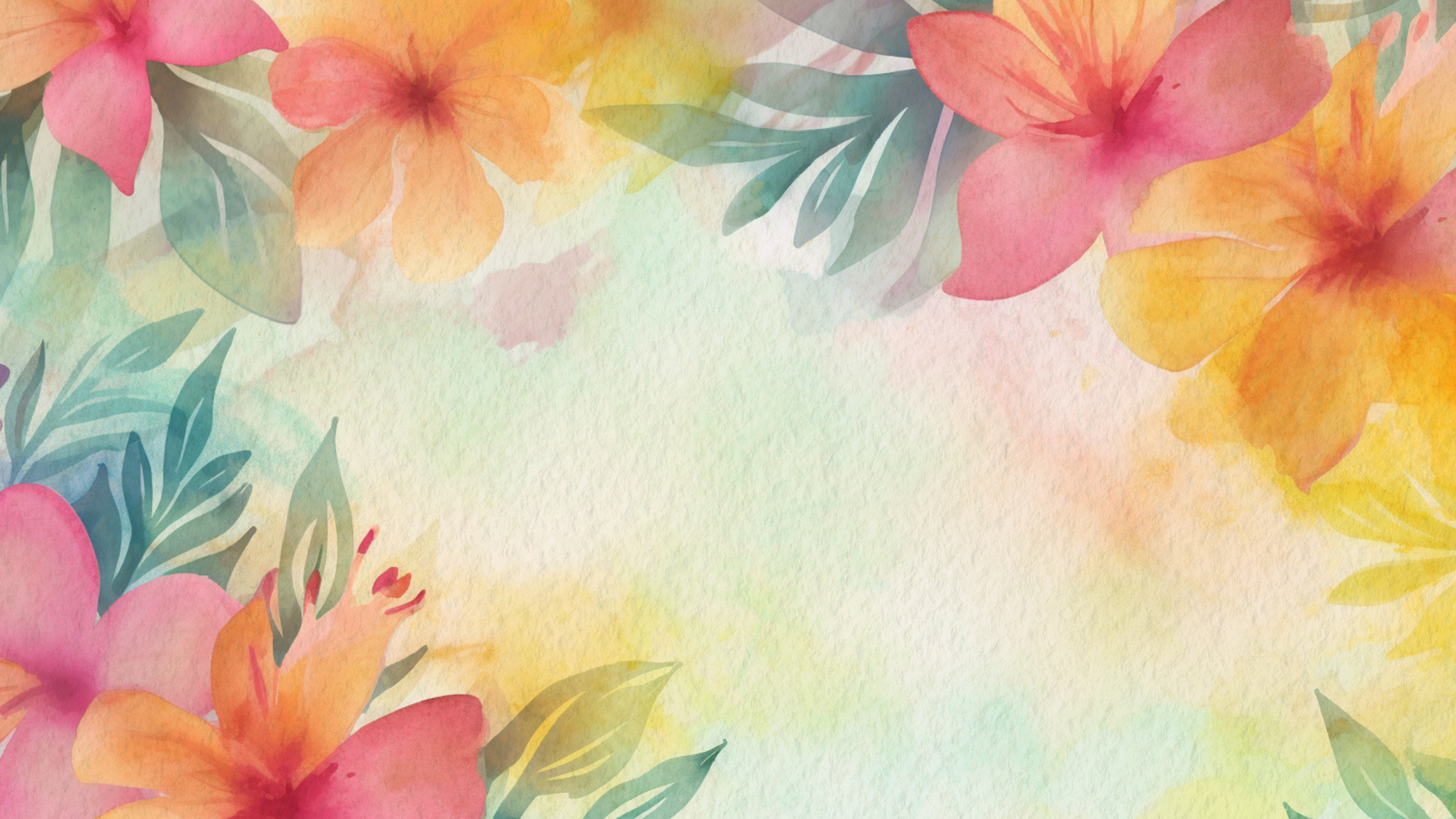 Abstract Floral Hawaiian Watercolor Background On Paper